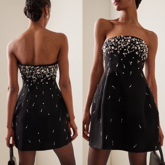 Jonathan Simkhai Arta Bustier Rhinestone Strapless Mini Cocktail Dress Black XS - Picture 7 of 13